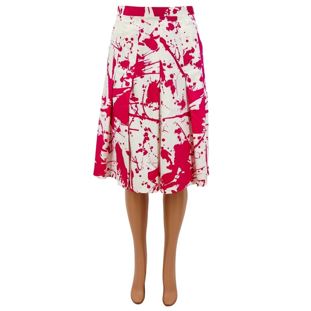 Calvin Klein Pink & White Paint Splatter Pleated A-Line Skirt - Picture 9 of 16